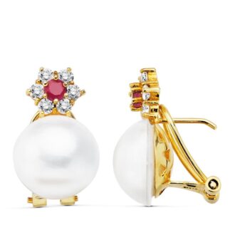 18K PENDIENTES ORO AMARILLO PERLA JAPONESA 21X13 MM