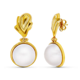 18K PENDIENTES ORO AMARILLO PERLA JAPONESA LARGOS