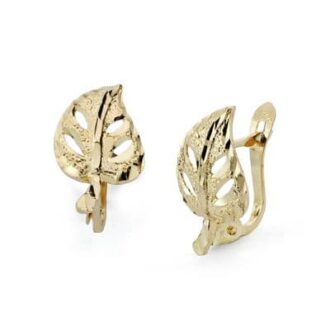 18K PENDIENTES HOJA CALADA 14X8 MM