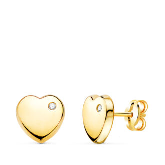 18K PENDIENTES ORO AMARILLO CON CORAZON CIRCONITAS BRILLO 8X8 MM. CIERRE PRESION